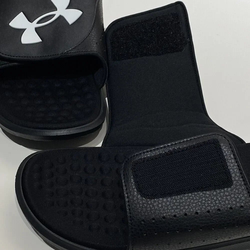 Under Armour UA Mens Ignite 7 Slide Sandal Size 17 Black Adjustable Strap Lounge